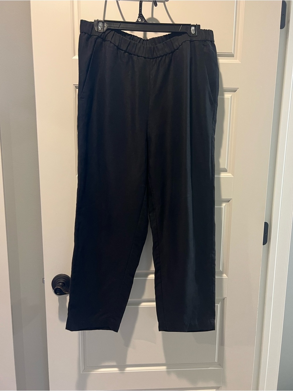 Eileen Fisher Black Elastic-Waist Straight-Leg Trousers